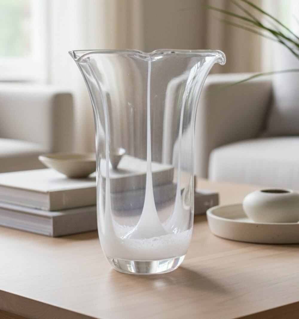 Schott Zwiesel Christinenhütte Clear Glass Vase w/White Stripes 8" Germany